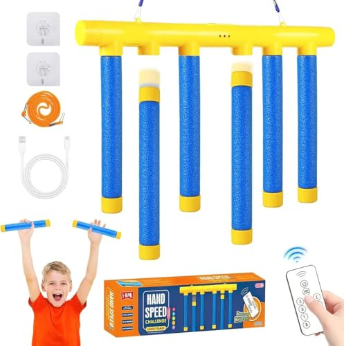 Syfunlv Fallende Stöcke Spiel,Reaktionstraining Catching Sticks Game, Reaktionstraining Spielzeug mit 3 Einstellbarer Geschwindigkeit,Hand-Auge-Koordinatio,für Kinder und Erwachsene(Gelb,Stil 2)