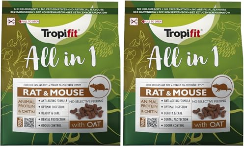 All in 1 Rat & Mouse 500g - Mangime per RATTI E TOPI. Complete alimento estruso, a base di chicchi di cereali e semi, con proteine animali e chitina (Confezione da 2)