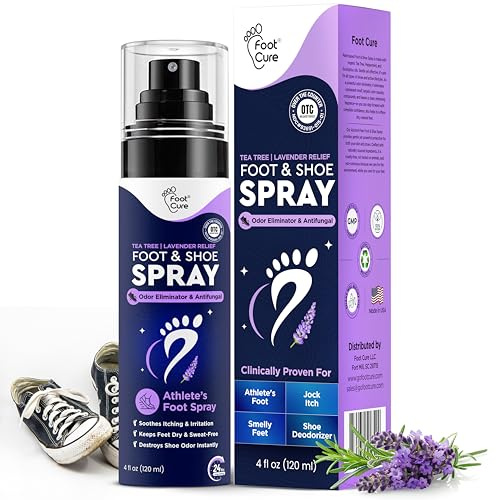 Foot Cure Shoe Deodorizer Spray - Tea Tree | Lavender Shoe Deodorizer for Smelly Feet, Athletes Foot Spray Odor Eliminator and Sweat Control | Removes, Controls & Prevents Odors - 120ml Made in USA