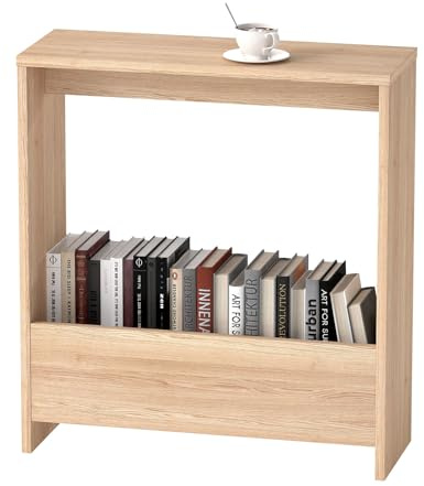 Levede Side Table with Magazine Rack, Wooden Sofa Side Table for Living Room and Office, Bedroom Narrow Storage Cabinet End Table, 55 x 20 x 60cm (Oak)