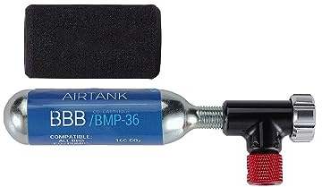 BBB Cycling EasyAir Co2 Fahrradpumpe mit Kartusche I Presta und Schrader kompatible Co2 Fahrradreifenpumpe I Aluminium-Pumpenkopf I Isolierter Schlauch I BMP-34