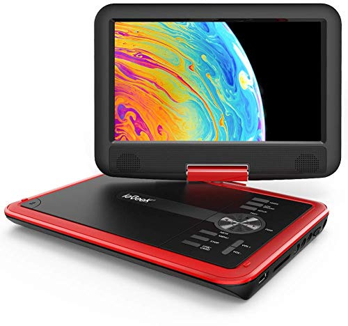 iegeek 11.5 Lettore Dvd Portatile con lo Schermo Girevole a 360° per Protezione Occhi LCD, Batteria Ricaricabile Potenziata Di 5 Ore, Riproduzione Memoria Supportata, Riproduzione Loop (Rosso)