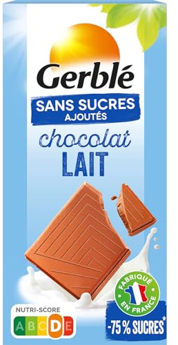 GERBLÉ – Tablette Chocolat au Lait – Sans Sucres Ajoutés – Chocolat Fondant Riche en Cacao – Cacao Durable – Sans Huile de Palme – 80 g