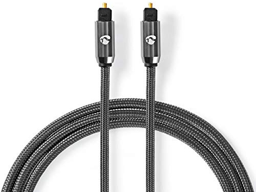 NEDIS Profigold Digital Optical TosLink to TosLink Cable, Cotton Braided Fibre Optic Audio SPDIF Lead with Gold Plated Connectors for Soundbar, TV, Home Theatre and more -1m