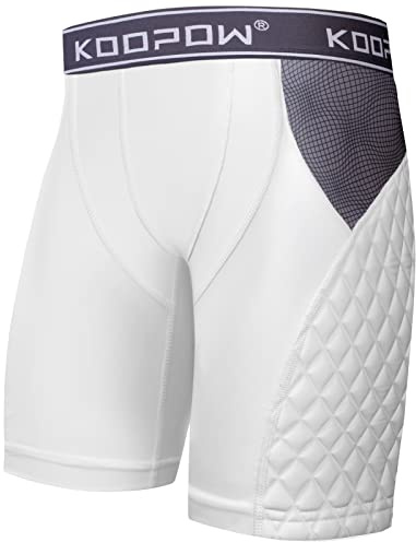 KOOPOW Adult Padded Sliding Shorts Men Slider Shorts Sliding Pads with Cup Pocket for Baseball, Football, Lacrosse, Hockey,White,M