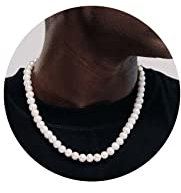 Hipwope 6/8 mm Perlenkette für Herren Faux Perlenkette Herren Halsketten 16/18/20/22/24 Zoll Länge Perlenkette Choker Halskette Weiße Perlenkette Herrenschmuck