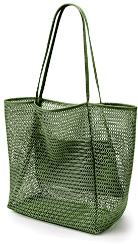 KALIDI Mesh Tote Bag,23L Beach Bag Extra Large Tote Bags for Women with Zip Pocket Shoulder Bag Summer Beach Bags Reusable Shopping Bag for Picnic Holiday Travel Grocery