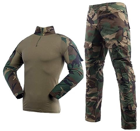 YUSHOW Airsoft paintballskjorta militärbyxor långärmad 1/4 dragkedja kamouflage uniform jakt klättring BDU, Djungel Camo, L