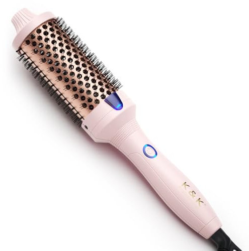 K&K Brosse thermique Keratin Thermal Brush Protect Tonneau chauffant Brosse à cheveux chaude ionique lisse Peigne volume Lisseur Bigoudis Outil de coiffage, Double tension (45 mm)