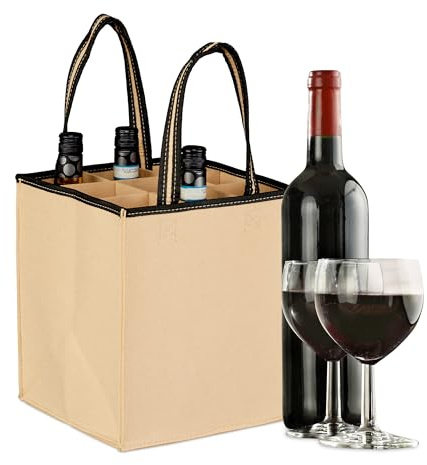 Relaxdays Sac à récipients, 9 Bouteilles, Porte-Boissons, pour vin, bière, consignes, collecteur, 45x24x24 cm, Beige
