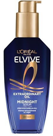 L’Oréal Paris Elvive Extraordinary Oil Midnight Serum, Renourishing Hair Treatment for Dry Hair, Leave-in Night Hair Oil, 100ml