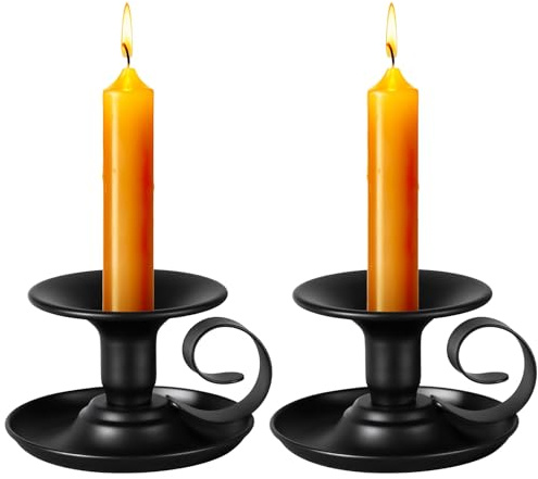 Lunhoo 2 Pack Candle Stick Holder, Metal Taper Candlelight Stand for Party Wedding Christmas Table Home Decoration (Black)