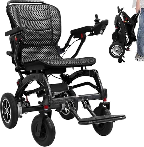 Silla de ruedas eléctrica con elevación de piernas, silla de ruedas eléctrica ligera para adultos, silla de ruedas eléctrica compacta y plegable, 2 motores de 250 W (negro, 10 AH)