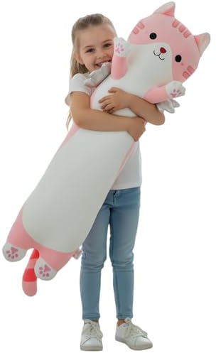 Aiuidun 35.4 Long Cat Plush Pillow with Wings - Super Soft Stuffed Animal for Kids & Adults, Cute Body Pillow for Sleeping, Squishy Cat Plushies Gifts for Girls (Pink)