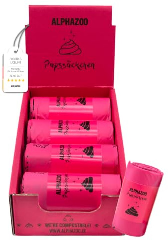 alphazoo Sacchetti per escrementi di cani, biodegradabili, rosa, 120 pezzi, per cani su ruote, a prova di perdite, resistenti agli strappi