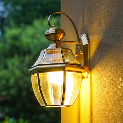 Vägglampa Vintage Utomhus Vattentät Mässingsglasskärm Rustik E27 Trädgårdsvägglampa För Innergård Villa Veranda Terrasslampor, 32 Cm