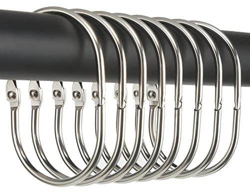 Goowin Shower Curtain Hooks, 12 Pcs Shower Curtain Rings Rust Proof Metal Oval Rings Clasp Closed Shower Curtain Rings for Bathroom Shower Rods Curtains（Nickel)