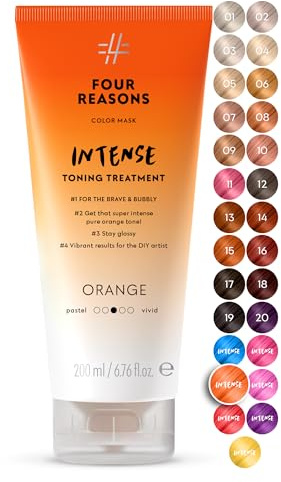 FOUR REASONS Color Mask INTENSE Orange (27 colours) - Intensive Toning Treatment - Colour Depositing Conditioner - Semi Permanent Orange Hair Dye for Lightened and Coloured Hair, 100% Vegan, 200 ml