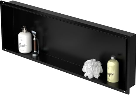 LuxeBath Nicchia a Parete senza Cornice in Acciaio Inossidabile 90x30x10 cm Nero Nicchia da Muro senza Bordo per Bagno Ripiano da Incasso senza Telaio per Doccia Contenitore per Utensili da Bagno