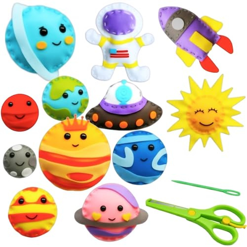 Aisamco 12Pcs Sewing Craft Kit for Kids,DIY Crafting and Sewing Set,Space Exploration Theme, Educational Sewing Kit for Beginner Children Boys and Girls