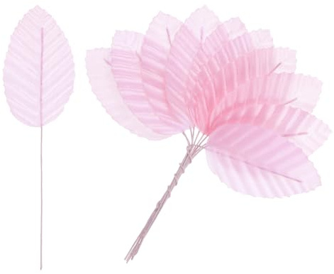 M METERXITY 100-Pack Artificial Silk Leaf Faux Wire Single Leaves Pink | Fake Flower Leaf, with Stem, for DIY Bouquet, Wreaths, Wedding, Garland, Party Decorations, Fake Rose Craft Leaves