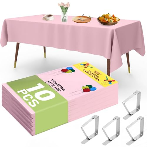 YSOOUA Tovaglia Usa e Getta 10 pezzi Tovaglie Rosa 137 x 274 cm Tovaglia Antimacchia con Fermatovaglia per Tavolo da Buffet, Feste, Cena, Matrimonio, Anniversario e Altro