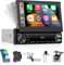 1 DIN Radio de Coche CarPlay Inalámbrico y Android Auto, Hodozzy Pantalla Táctil Plegable 7 Pulgadas Bluetooth 1 DIN con SWC Mirror Link FM Radio USB-C EQ Color Retroiluminación Ajuste Cámara