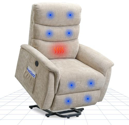 FLEXISPOT Sillón Reclinable Eléctrico, Sillón de Masaje, Sillon Elevador, Silla para Dormir, Sillon TV, Sofá Reclinable con Ayuda de Pie, Función Calefacción (XL3 Pro-Beige)