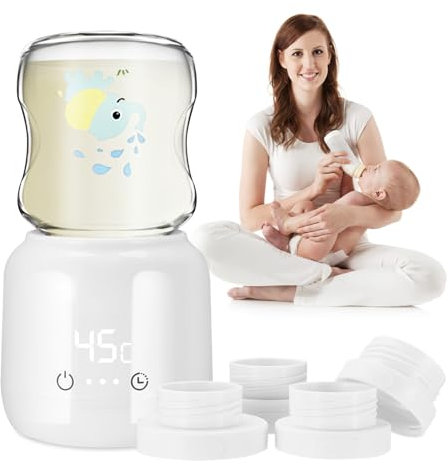 Flaschenwärmer Baby, Tragbarer Intelligente Elektrische Babyflaschewärmer, 4 Timer & 4 Heizungsoptionen, Aufladbar per USB, 4-Adapter für Philips Avent, Mam, Medela, Drbrowns & Tommee Tippee
