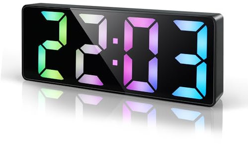 Lafocuse LED Digital Alarm Clock Bedside with 6.7 Large Display, Snooze, Type-C/Battery Powered, Adjustable Brightness, Date, Temperature, Table Clock for Heavy Sleepers Bedroom Office, Colourful