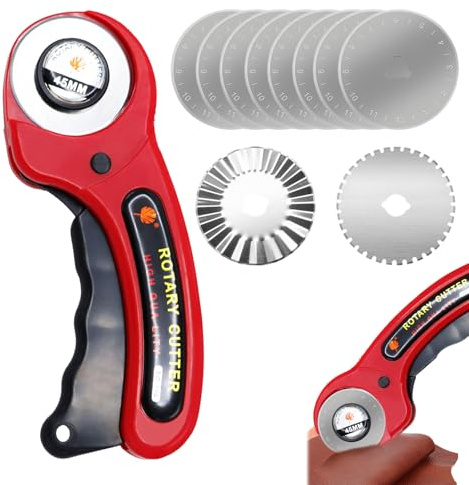 Cutter Rotatif Couture - Cutter Rond avec Remplacement de Lame, 45mm, Sécurisé, Antidérapant, pour Coudre, Découper, DIY, 3 Lames Interchangeables, Pratique et Efficace