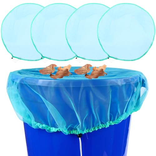 4 Pcs Filet pour Citerne de Pluie, 95cm Housse pour Tonneau De Pluie Ronde avec Cordon de Serrage Premium Housse en Maille pour Tonneaux De Pluie Protection Contre Les Moustiques et Les Feuilles