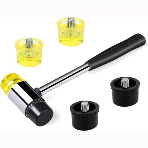 Wxinsheng Maillet en Caoutchouc à Double Face, 25mm Mini Marteau en Caoutchouc Remplaçable à Double Face avec 4 Têtes de Marteau de Rechange,pour Le Cuir,Le Bois, Les Bijoux