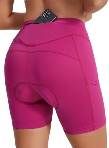 BERGRISAR Pantaloni da ciclismo da donna, imbottiti, traspiranti, elastici, con 3 tasche, M