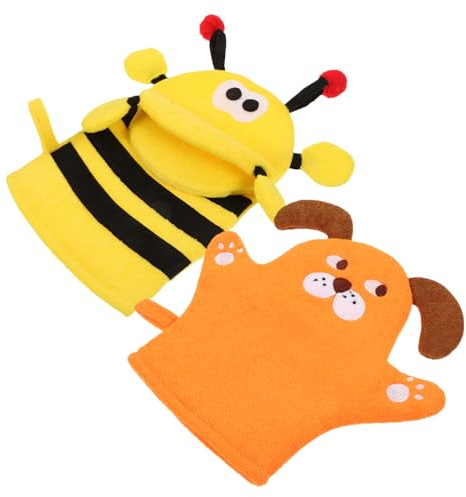 2pcs Exfoliating Shower Gloves Polyester Cartoon Scrubbing Mitts | Back and Shoulders, Reusable Washing, Gentle Skin, Dormitory Shower Use, Boy Girl and Parents of Toddlers