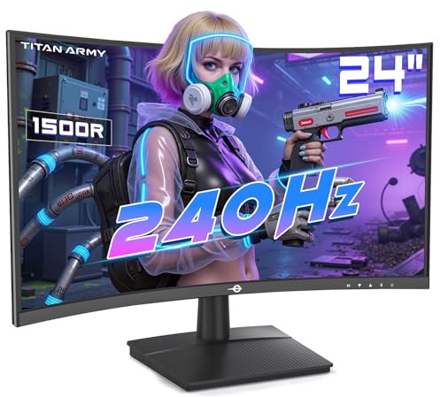 TITAN ARMY 24 Pulgadas 240Hz Curvo Gaming Monitor, Curvatura 1500R FHD 1920 x 1080p PC Monitor 1ms, G-Sync&FreeSync,110% sRGB HDR,HDMI,DP,C24A1H