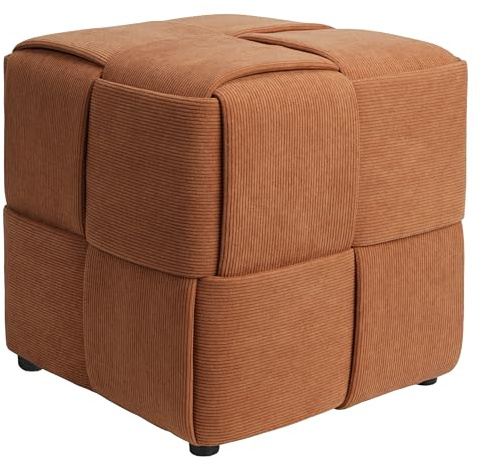 Zedelmaier Sitzhocker Würfel Cord, Ottoman, Fußhocker aus Cordstoff, Quadratischer Sitzwürfel für Wohnzimmer, Schlafzimmer & Flur, Polsterhocker, Sitzcube 40x40x40cm Orange