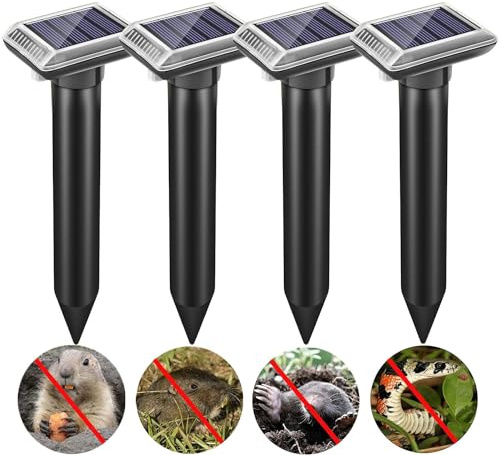 Repellente a ultrasuoni per talpe, repellente solare per talpe, 4 pezzi