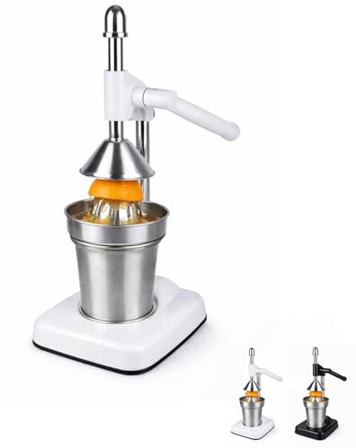 Paluplus Spremiagrumi manuale a leva da tavolo, misura 12x18x36 cm, struttura in acciaio inox con bicchiere raccogli succo da 350ml, estrattore succo d'arancia, limone, melograno -5962C -1,7 (Bianco)