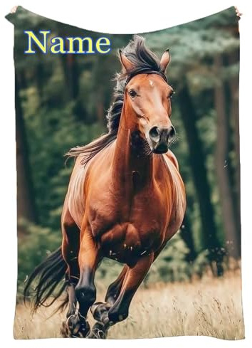 Personalised Horse Fleece Blanket Ultra-Soft Warm Throw Custom Name Perfect for Bed Sofa Car Travel