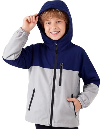Hoseay Chaqueta Impermeable Infantils Chubasquero Tiras Reflectantes 5-13 | Bolsillos Cremallera, Ligero Cortavientos con Capucha, Ropa Abrigo Niñas Niños, Exterior Escuel, Primavera, Verano，Otoño