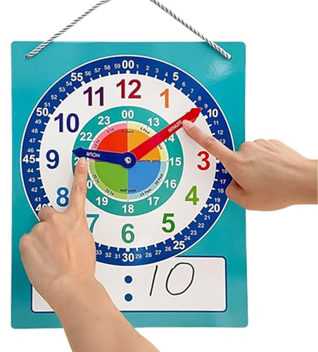 Reloj de aprendizaje para niños – pizarra de aprendizaje de borrado en seco, herramienta de ejercicio reutilizable, incluye bolígrafo, ayuda educativa en casa para niños en preescolar, guardería