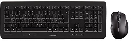 CHERRY DW 5100, Kabelloses Tastatur-Maus-Set, Schweizer Layout (QWERTZ), 2,4 GHz Funk, Plug & Play, Ergonomische Rechtshändermaus, Batteriebetrieben, Schwarz