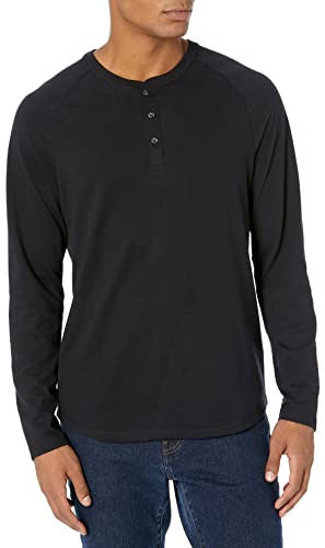 Amazon Essentials Men's Long Sleeve Henley Shirt, Regular-Fit, Black, X-Large