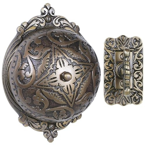 A29 Victorian Twist Doorbell, Solid Brass Mechanical Chime, Manual Hand-Turn Vintage Doorbell, Decorative Classic Design, No Wiring, Easy DIY Installation, Antique Brass Finish