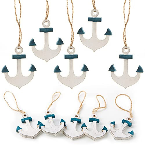 Deko Anker zum Aufhängen, 10er Set: Maritime Holzanker, Sommer, Meer & Strand, Dekoanhänger Holz, Tischdeko Flach, Dekoration Wohnzimmer Maritim, Holzdeko Innen, Maritimdeko, Hängedeko, Klein, 5 cm