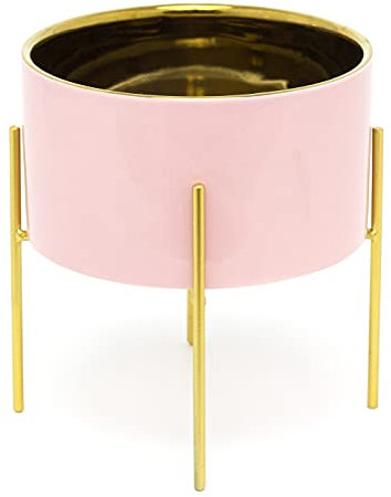 Pink And Gold Ceramic Cache Plant Pot Planter With Stand