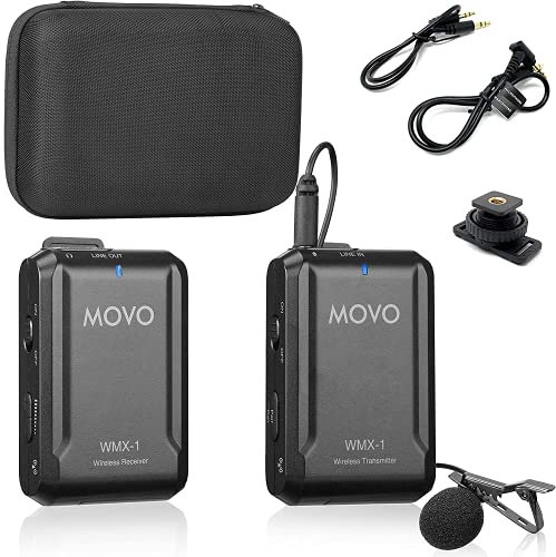 Movo WMX-1 2.4GHz Wireless Lavalier Microphone System Compatible with DSLR Cameras, Camcorders, iPhone, Android Smartphones, and Tablets (60m Audio Range)