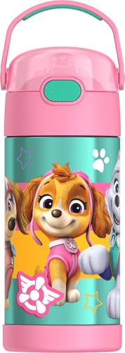 THERMOS FUNTAINER Water Bottle with Straw - 12 Ounce - Kids Stainless Steel Vacuum Insulated Water Bottle with Lid, Paw Patrol Girl