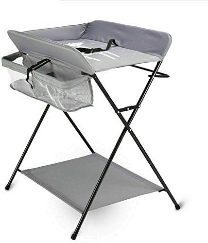 Faltbarer Wickeltisch Platzsparend Wickelkommode mit 3 Fächern Wickelstation aus Oxford-Stoff Atmungsaktiver, Max bis 25 kg für Babys bis 12 Monate, Grau